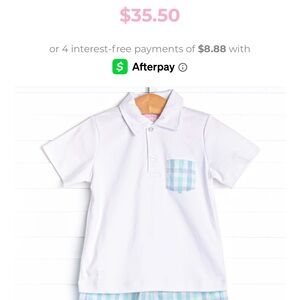 Stitchy Fish White Kids Polo Shirt with Blue Checkered Pocket